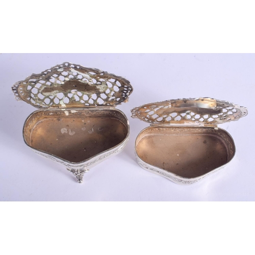 2124 - TWO ANTIQUE SILVER DRESSING TABLE BOXES. 291 grams. Largest 11 cm x 9 cm. (2)