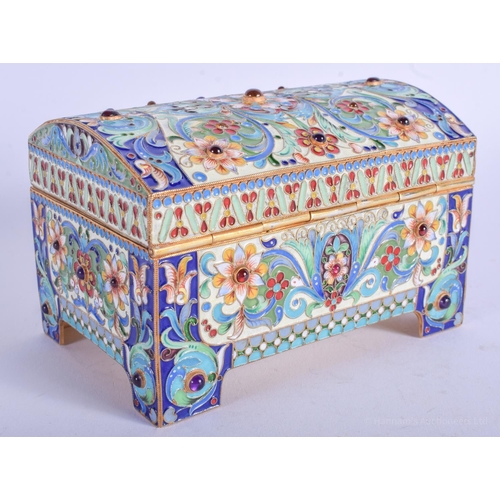 2129 - A LARGE CONTINENTAL JEWELLED SILVER AND ENAMEL CASKET decorated with flowers. 538 grams. 12 cm x 7 c... 