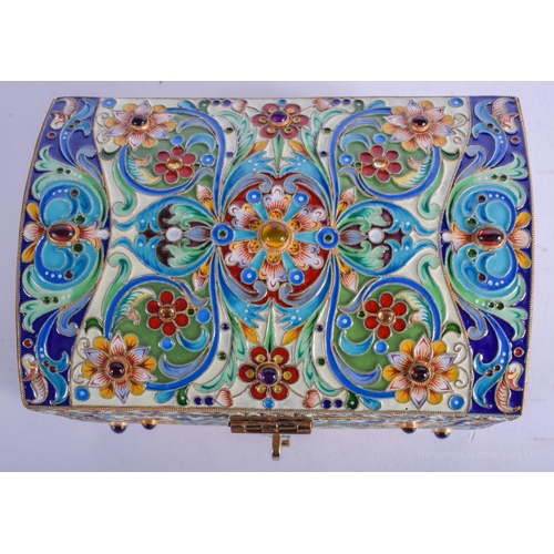 2129 - A LARGE CONTINENTAL JEWELLED SILVER AND ENAMEL CASKET decorated with flowers. 538 grams. 12 cm x 7 c... 