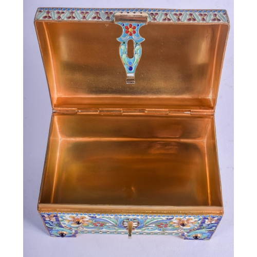 2129 - A LARGE CONTINENTAL JEWELLED SILVER AND ENAMEL CASKET decorated with flowers. 538 grams. 12 cm x 7 c... 