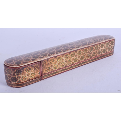 2134 - A VINTAGE INDIAN PERSIAN MICRO MOSAIC SLIDING PEN BOX. 20 cm long.