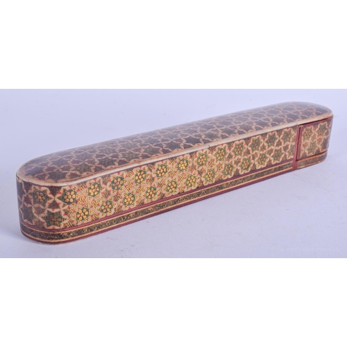 2134 - A VINTAGE INDIAN PERSIAN MICRO MOSAIC SLIDING PEN BOX. 20 cm long.