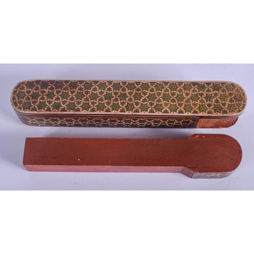 2134 - A VINTAGE INDIAN PERSIAN MICRO MOSAIC SLIDING PEN BOX. 20 cm long.