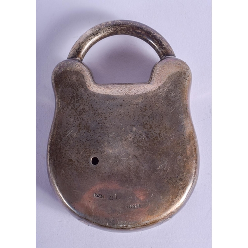 2152 - A VERY RARE SILVER PADLOCK BAROMETER. 273 grams. 6.5 cm x 9.5 cm.