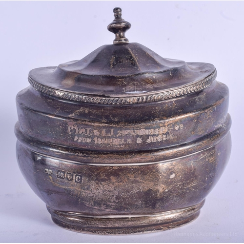 2171 - A GEORGE III STYLE SILVER TEA CADDY. 156 grams. 9 cm wide.