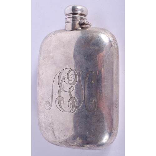 2178 - AN ANTIQUE SILVER HIP FLASK. 163 grams. 15 cm x 8 cm.