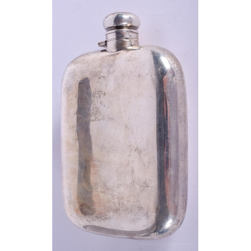 2178 - AN ANTIQUE SILVER HIP FLASK. 163 grams. 15 cm x 8 cm.