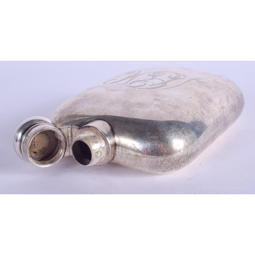 2178 - AN ANTIQUE SILVER HIP FLASK. 163 grams. 15 cm x 8 cm.