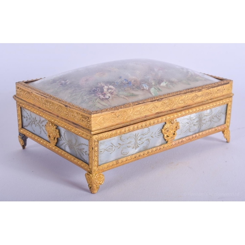 2179 - AN UNUSUAL ANTIQUE PALAIS ROYALE CRYSTAL BOX decorated with foliage. 11 cm x 7 cm.