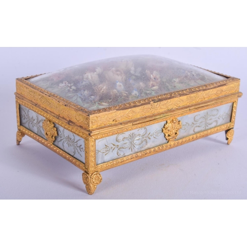 2179 - AN UNUSUAL ANTIQUE PALAIS ROYALE CRYSTAL BOX decorated with foliage. 11 cm x 7 cm.