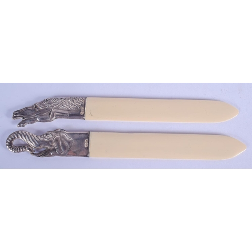 2181 - TWO SILVER MOUNTED PAGE TURNERS. 75 grams. 23 cm long. (2)