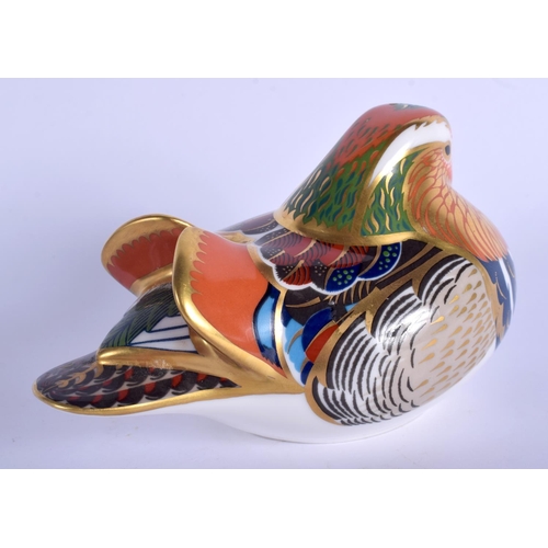 219 - Royal Crown Derby paperweight of a Mandarin Duck, gold stopper, boxed. 7.5cm high