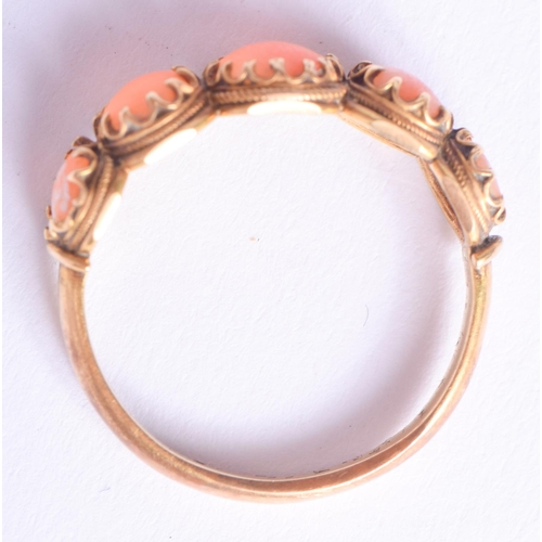 2206 - A VICTORIAN GOLD AND CORAL RING. 2.8 grams. N/O.