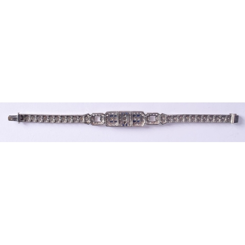 2218 - A FINE ART DECO DIAMOND AND PLATINUM BRACELET with sapphire banding. 14.5 grams. 18 cm x 1.4 cm.