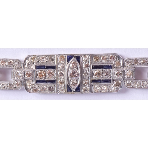 2218 - A FINE ART DECO DIAMOND AND PLATINUM BRACELET with sapphire banding. 14.5 grams. 18 cm x 1.4 cm.