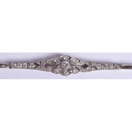 2222 - AN ANTIQUE WHITE GOLD AND DIAMOND BRACELET. 9 grams. 16.5 cm x 1 cm.