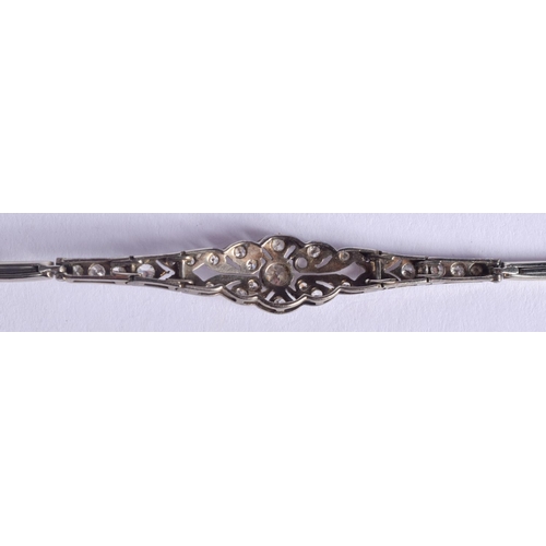 2222 - AN ANTIQUE WHITE GOLD AND DIAMOND BRACELET. 9 grams. 16.5 cm x 1 cm.