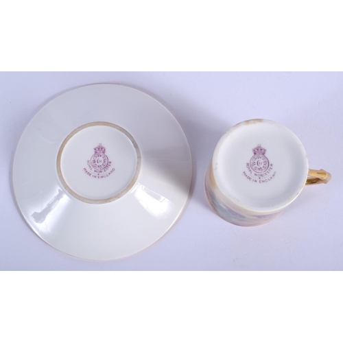 229 - Royal Worcester coffee can and saucer painted with fruit by H. Ayrton, signed date code for 1926.