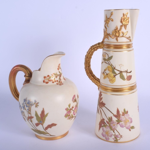 230 - Royal Worcester claret jug painted with flowers on a  ivory ground date code for 1892 Gilders mark T... 