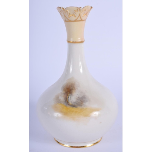 235 - A ROYAL WORCESTER PHEASANT VASE by James Stinton. 15 cm high.