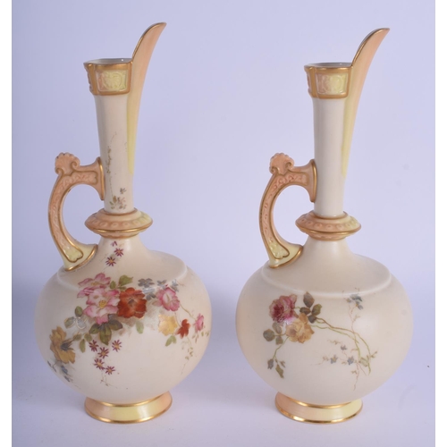 241 - Royal Worcester two shape 783 blush ivory ewers date code 1893 to both. 19 cm high