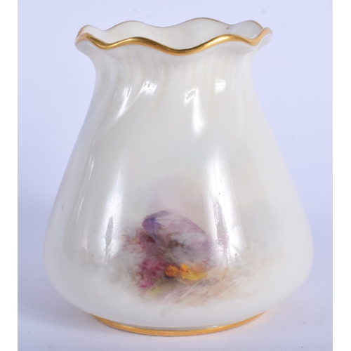 245 - A ROYAL WORCESTER CRIMPED HIGHLAND COW VASE by Stinton. 8 cm x 6.5 cm.