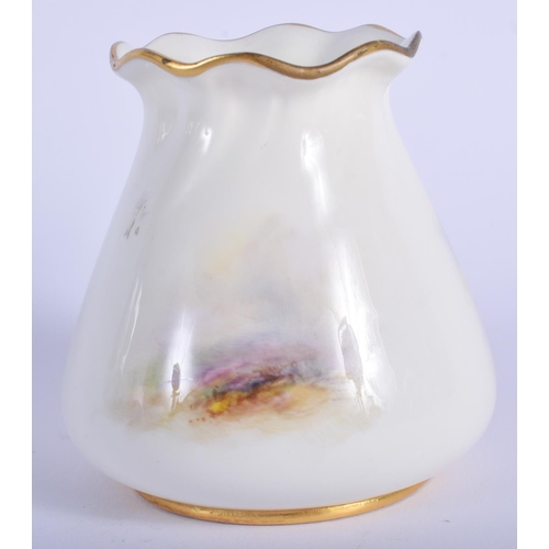 246 - A ROYAL WORCESTER CRIMPED HIGHLAND SHEEP VASE by Harry Davis. 8 cm x 6.5 cm.