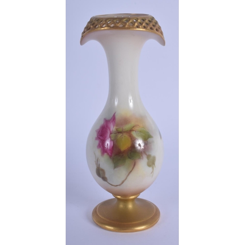 250 - Royal Worcester vase with pierced top painted with roses by E. M. Fildes, G1071 date code 1919. 15.5... 