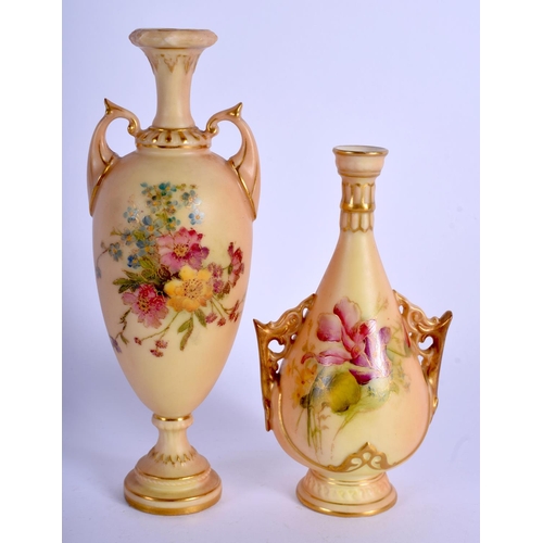 252 - Royal Worcester two miniature blush ivory vases one shape 1839 and the other 982 both dated 1903. 15... 