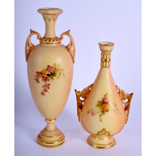 252 - Royal Worcester two miniature blush ivory vases one shape 1839 and the other 982 both dated 1903. 15... 