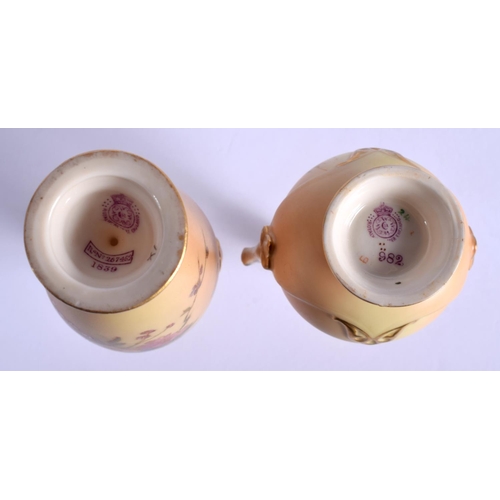 252 - Royal Worcester two miniature blush ivory vases one shape 1839 and the other 982 both dated 1903. 15... 