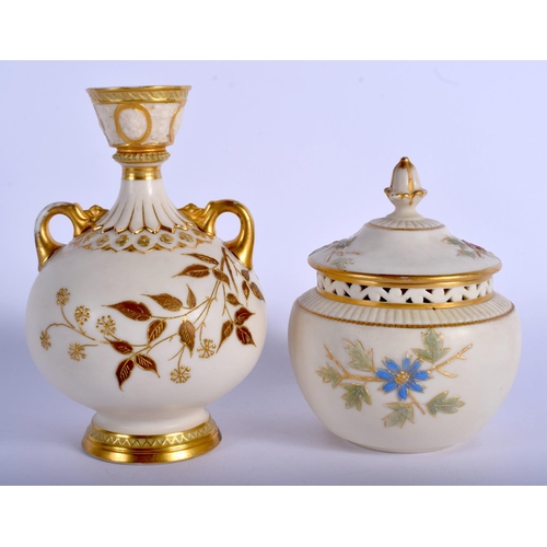 255 - Royal Worcester two handled Persian style vase of globular shape decorated with raised gold leaves d... 