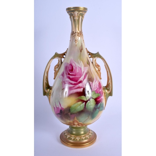 262 - Royal Worcester Hadley shaped vase painted by W. Jarman, signed shape 229H date code 1908. 26.5cm hi... 