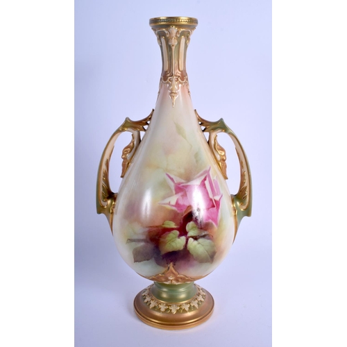 262 - Royal Worcester Hadley shaped vase painted by W. Jarman, signed shape 229H date code 1908. 26.5cm hi... 