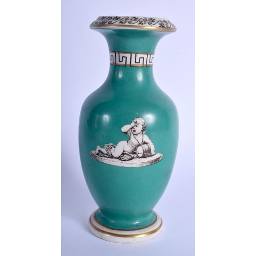 280 - A RARE EARLY 19TH CENTURY ENGLISH PRATT WARE VASE decorated with figures on a rich green ground. 16 ... 