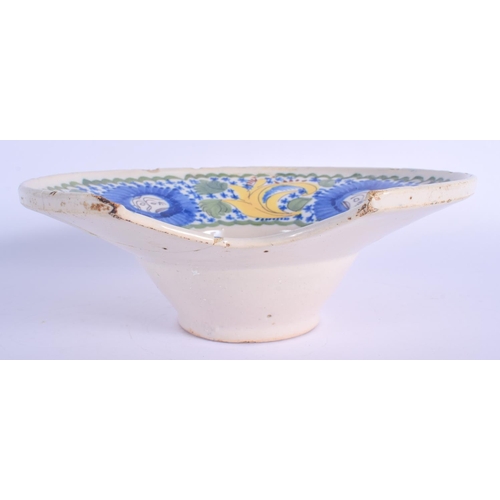 291 - A 19TH CENTURY FRENCH FAIENCE POTTERY BARBERS SHAVING BOWL painted with birds. 23 cm wide.