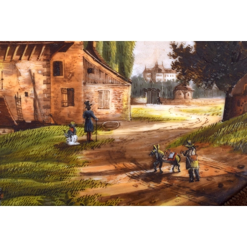 299A - A 19TH CENTURY FRENCH PORCELAIN PLAQUE painted with rural scenes. Porcelain 20 cm x 17 cm.