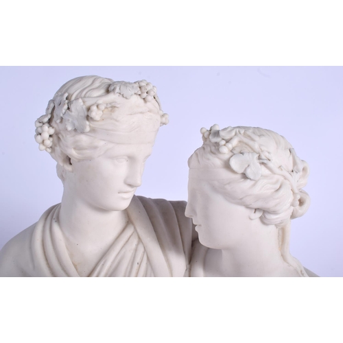 299C - A LARGE 19TH CENTURY EUROPEAN PARIAN WARE PORCELAIN FIGURE OF LOVERS modelled upon a circular base. ... 