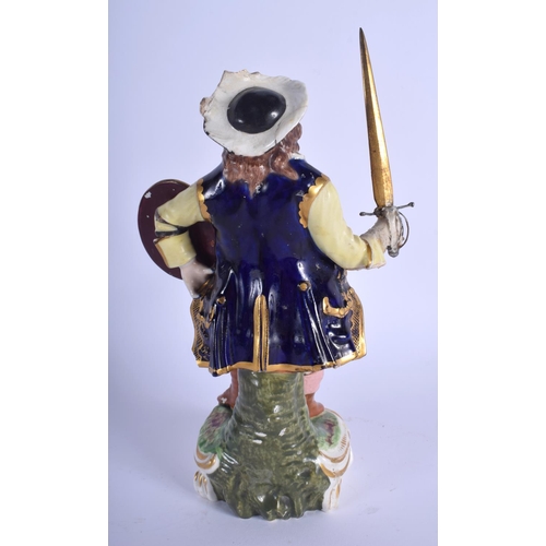 299E - AN EARLY 19TH CENTURY BLOOR DERBY FIGURE OF FALSTAFF modelled holding a shield. 24 cm high.