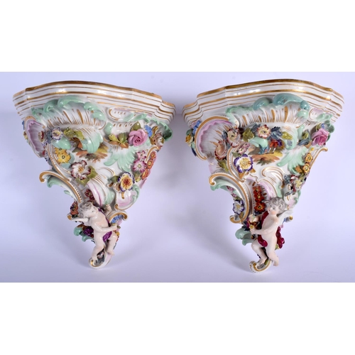 299 - A PAIR OF 19TH CENTURY AUSTRIAN VIENNA PORCELAIN WALL BRACKETS painted with figures and landscapes. ... 