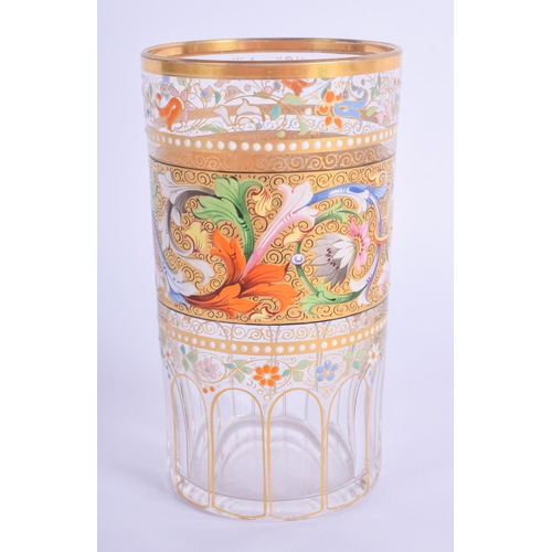 3 - A LOVELY 19TH CENTURY AUSTRIAN ENAMELLED GLASS BEAKER Attributed to Lobmeyr, jewelled with flowers. ... 