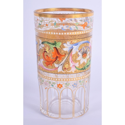 3 - A LOVELY 19TH CENTURY AUSTRIAN ENAMELLED GLASS BEAKER Attributed to Lobmeyr, jewelled with flowers. ... 