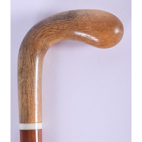 310 - A 19TH CENTURY CONTINENTAL CARVED RHINOCEROS HORN WALKING CANE. 80 cm long.