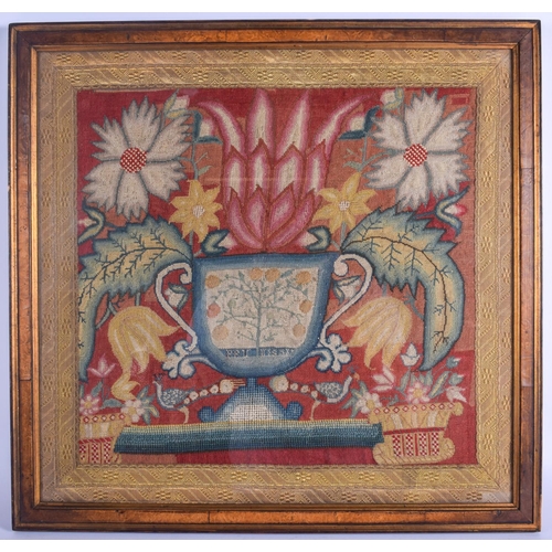 314 - A VERY UNUSUAL PAIR OF 18TH CENTURY EMBROIDERED SAMPLER PANELS by Pru Nisbit C1747. Image 48 cm x 35... 