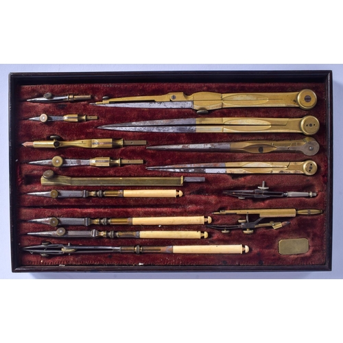 318 - THREE ANTIQUE SCIENTIFIC CASED DRAWING INSTRUMENT SETS. Largest 25 cm x 16 cm. (3)