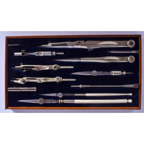 318 - THREE ANTIQUE SCIENTIFIC CASED DRAWING INSTRUMENT SETS. Largest 25 cm x 16 cm. (3)