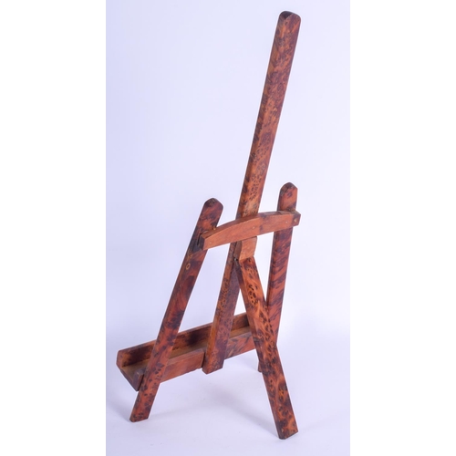 319 - AN UNUSUAL BURR WALNUT ARTISTS EASEL. 41 cm x 15 cm.