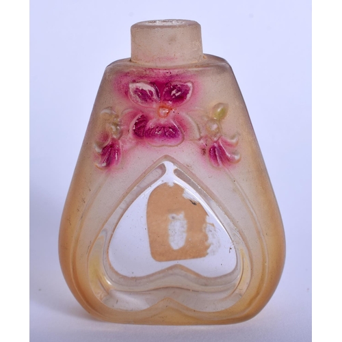 33 - AN ART NOUVEAU FRENCH GLASS SCENT BOTTLE decorated with foliage. 5.5 cm x 3.25 cm.