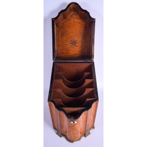 335 - A LARGE 19TH CENTURY ENGLISH SERPENTINE FRONTED SATINWOOD KNIFE BOX Georgian style, inlaid with moti... 