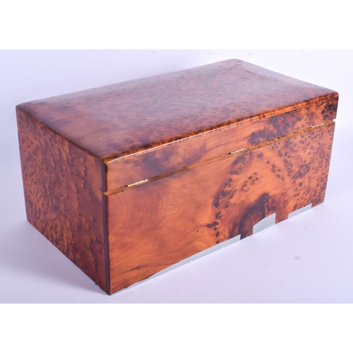 338 - A LARGE BURR WALNUT CIGAR HUMIDOR. 44 cm x 21 cm.